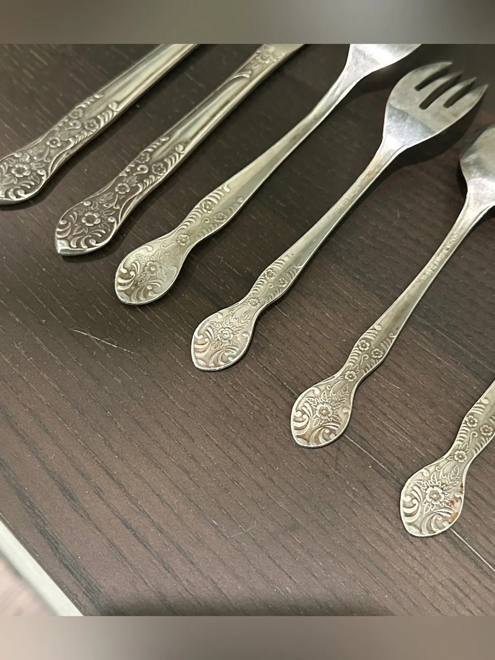 Vintage National Stainless Japan Floral Scroll Stainless Steel Flatware 6 Pcs.